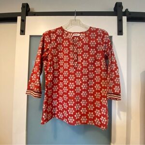 Fabindia Red and White Patterned Fabric. Size XL